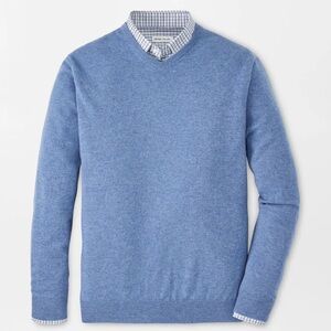NET Peter Millar 100% Cashmere V Neck Sweater Light Blue M